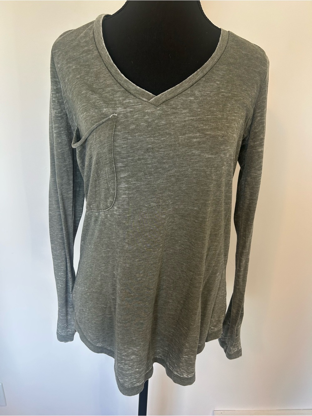 Z Supply Olive V-Neck Long Sleeve Pocket Tee